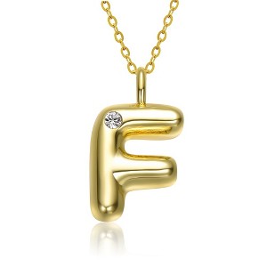 Kids' 14K gold plated necklace with white swarovski crystal initial pendant in bubble letter design - 1 of 3