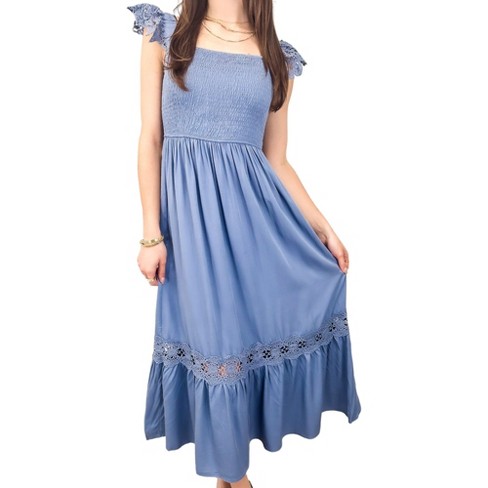 Anna-Kaci Women's Boho Summer Sleeveless Tie Straps Square Neck Smocked Split Midi Dress with Pockets