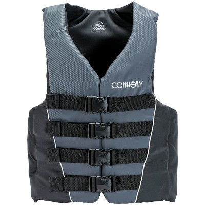 Connelly Mens Medium Tunnel 4-Belt Nylon Boating Lake Swimming Life Vest Safety Jacket, Gray and Black
