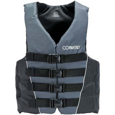 Connelly Mens Small Tunnel 4-Belt Nylon Boating Lake Swimming Life Vest Safety Jacket, Gray and Black