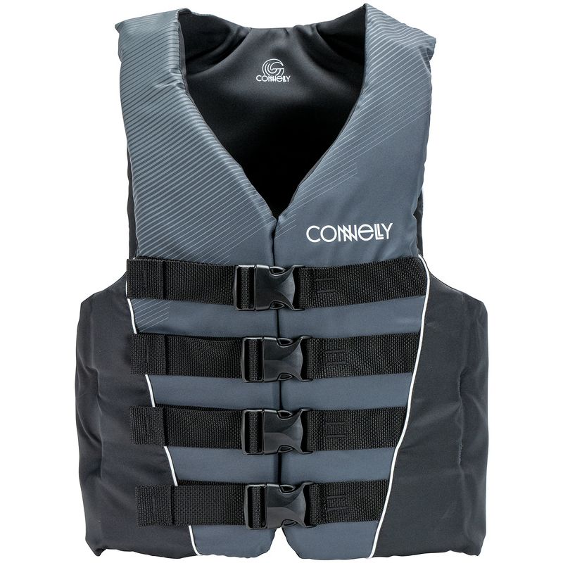 Connelly Mens X Large Tunnel 4-Belt Nylon Boating Lake Swimming Life Vest Safety Jacket, Gray and Black, 1 of 3
