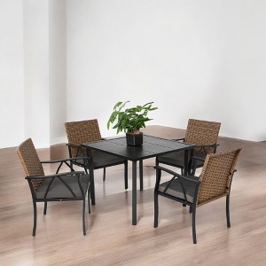 Mshliw 5-Piece Wicker Patio Dining Set with Square Steel Table and Umbrella Hole, Comfortable Chairs for Outdoor Garden, Backyard, or Balcony - 1 of 4