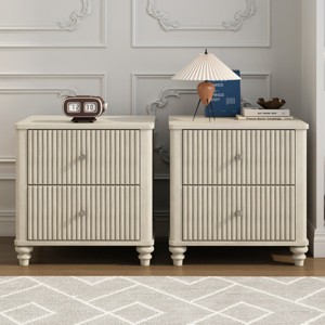 3 Drawer Wood Nightstand,Fluted Top Bedside Table with Metal Handles,Multifunctional Storage Cabinet for Bedroom Entryway-Coolbibila - 1 of 4