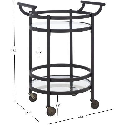 Contemporary Chic Matte Black Round Bar Cart with Glass Shelves
