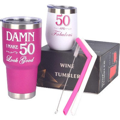 Meant2tobe 12 Oz 50th Birthday Gifts For Women Tumblers, White And