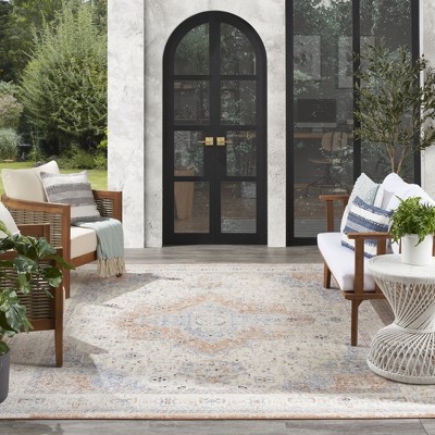 Beige Blue 8' x 10' Vintage Persian Indoor Outdoor Rug