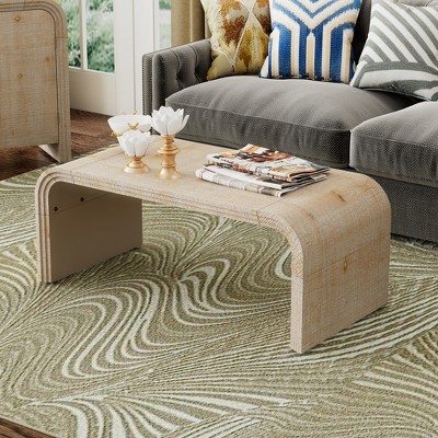 47.2"W Minimalist Coffee Table, Cocktail Table with Curved Art Deco Design 4B -ModernLuxe