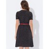 INSPIRE CHIC Women's Peter Pan Collar Tie Neck Short Sleeve A-Line Elegant Belted Floral Dress - 4 of 4