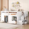 QingMoon Full Size Low loft Bed, Wood Kids Bed Frame with Stairs, Storage Shelf and Safety Guardrail, for Bedroom - 2 of 4