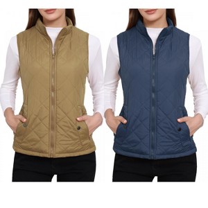 INSPIRE CHIC Women's Stand Collar Lightweight Gilet Quilted Zip Vest 2 Packs - 1 of 4