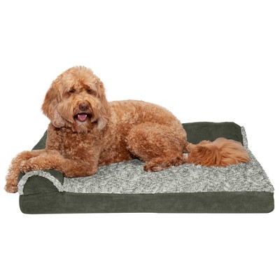 FurHaven Two-Tone Faux Fur & Suede Deluxe Chaise Lounge Orthopedic Sofa Dog Bed