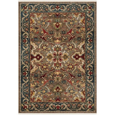 Taupe and Blue Oriental Synthetic 4' x 6' Area Rug