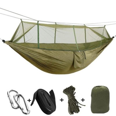 GustoWave Camping Hammock with Mosquito Net, 1-2 Lightweight Portable Outdoor Camping Hammocks Nylon with Tree Strap, Beach Backyard Army Green