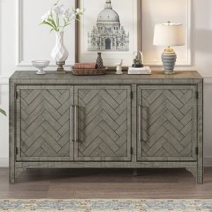MDF and Pine Veneer 3-Door Storage Cabinet Sideboard with Adjustable Shelves and Iron Handles for Living Room, Entrance, or Study Room - 1 of 4