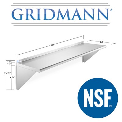 60" Stainless Steel Wall-Mount Shelf with Backsplash