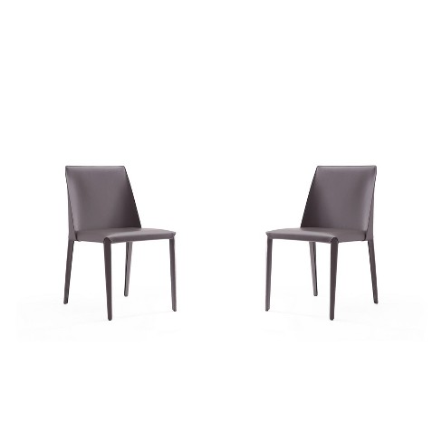 Set Of 2 Paris Saddle Leather Dining Chairs Gray Manhattan