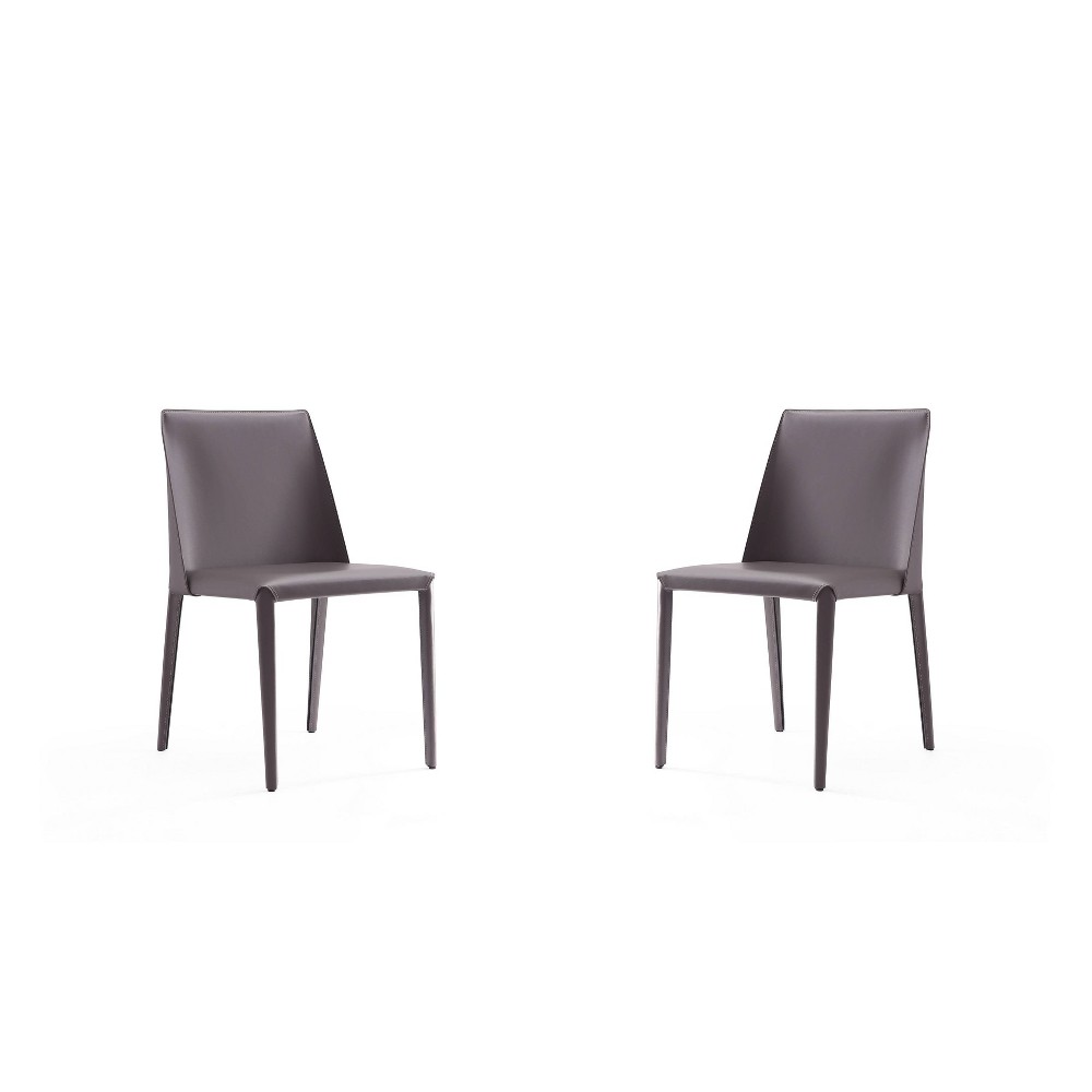 Photos - Chair Set of 2 Paris Saddle Leather Dining  Gray - Manhattan Comfort