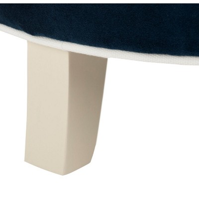 Transitional Black Tufted Round Storage Ottoman with Oak Legs