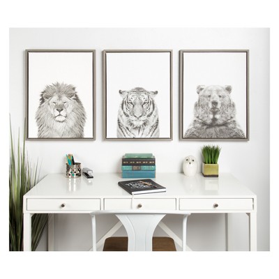 Gray Framed Black and White Tiger Canvas Print for Kids