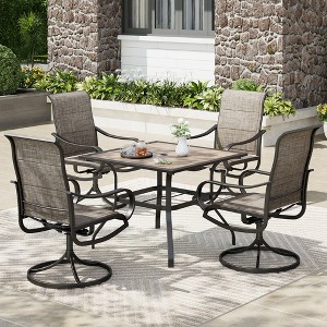 Captiva Designs 5pc Patio Wood-look Square Dining Table with Umbrella Hole & Textilene Swivel Chairs - 1 of 4