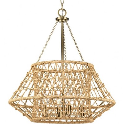 Progress Lighting Laila 4-Light Chandelier, Vintage Brass, Jute Strand Collection: Laila, 4-Light Chandelier, Vintage Brass, Jute Strand