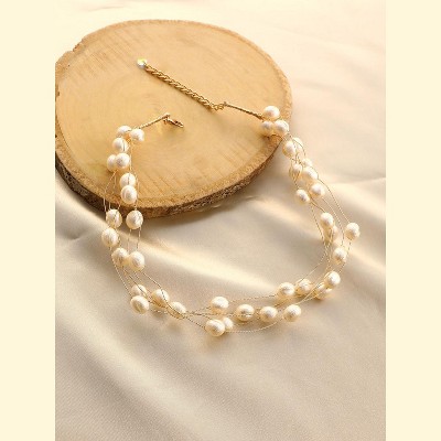 SOHI Women's Pearl White The Venezia Collar Necklace