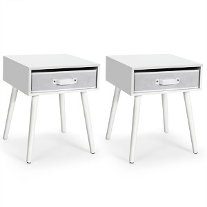 Costway Set of 2 Mid-Century Nightstand End Accent Bedside Table W/ Drawer Rustic White\Brown - 1 of 4