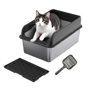 Stainless Steel Cat Litter Box with Lid Large Litter Box for Big Cats Non-Stick Stainless Steel Litter Box High Sides,Anti-Leakage 8"Deep - 1 of 4