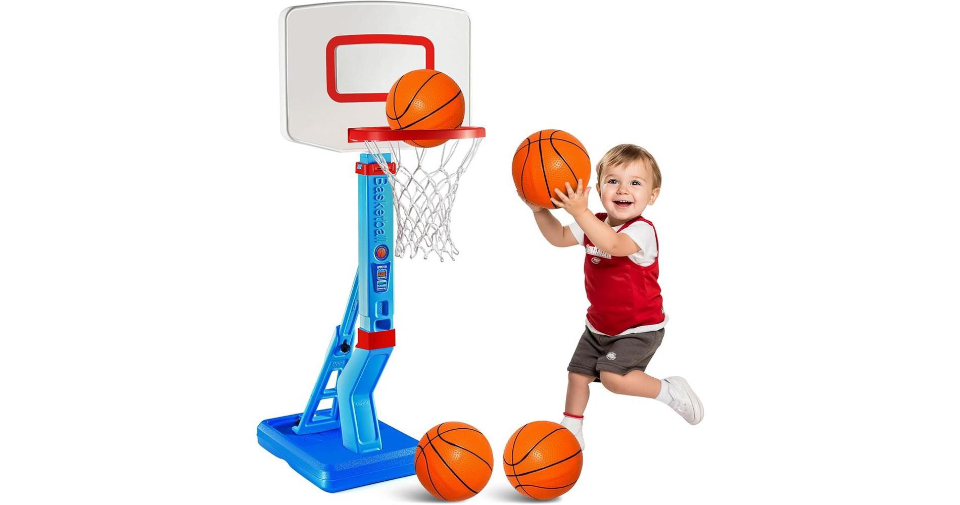 Toddler Basketball Hoop Indoor for Kids 1-3 - Height Adjustable Baby Basketball Hoop Set, 4 Balls & Pump - Play22Usa