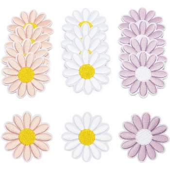 Bright Creations 12-Pack Daisy Flowers Embroidery Fabric Iron On Patches, 3 Pastel Colors (1.8 x 1.8 in)