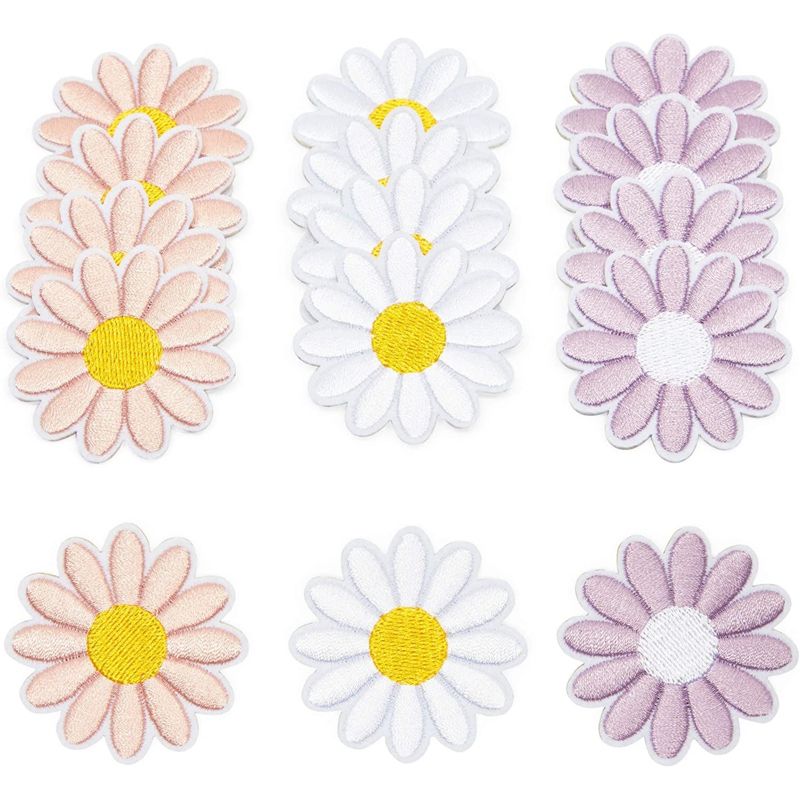 Bright Creations 12-Pack Daisy Flowers Embroidery Fabric Iron On Patches, 3 Pastel Colors (1.8 x 1.8 in), 1 of 7