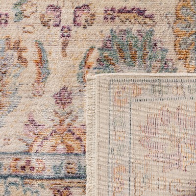 Cream and Purple Hand-Knotted Square Wool Area Rug