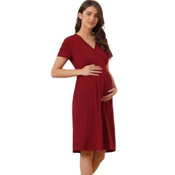 cheibear Women's Tie Back Casual V-Neck Maternity Short Sleeve Lounge Dress