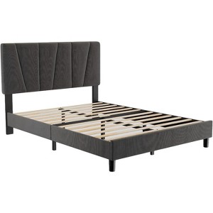 King Size Platform Bed Frame, Linen Upholstered Bed Frame with Headboard, Modern Mattress Foundation with Wooden Slats Supports for King Bed, No Box - 1 of 4