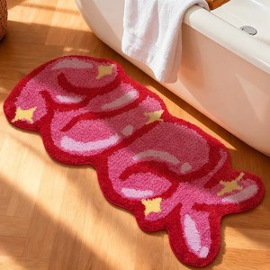 Pink Ombre Bathroom Rug Non-Slip Shaggy Floor Mat, Super Soft Plush Microfiber Machine Washable Absorbent Small Carpet for Tub Shower Bedroom Decor - 1 of 2