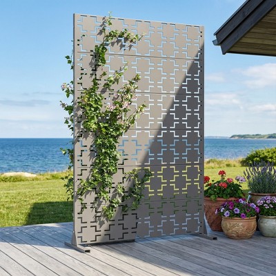MAYEERTY 1 Pack 6 Panel Square Pattern Galvanized Steel Privacy Screen ...