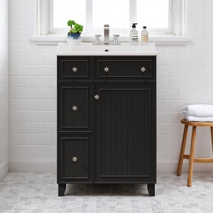 Mshliw 24" Bathroom Vanity with Ceramic Sink, 2 Drawers, Soft-Close Door, Freestanding Cabinet for Small Spaces, MDF and Wood - 1 of 4