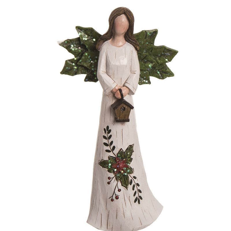 Transpac Christmas Red Holly White Angels Polyresin Tabletop Figurines Decorations Set of 3, 6.75H inches, 4 of 6