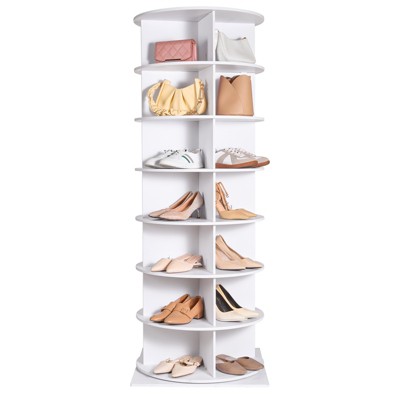 VEVOR 7 Tiers Rotating Shoe Rack Tower, 360°Spinning Shoe Display, Revolving Shoe Rack Storage Round Carousel, Lazy Susan Shoe Rack Organizer, White