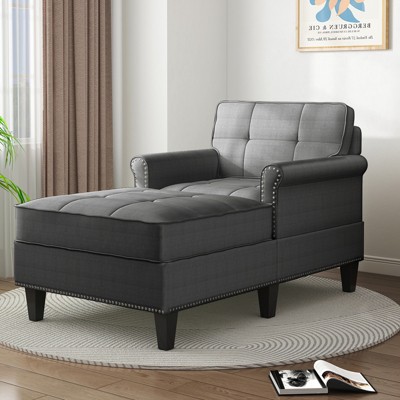 Mjkone Chaise Lounge Sofa Couch,Linen Chaise Sofa Bed Bench with Tufted Back, Mid-Century Sleeper Sofa Chair Bed for Small Place