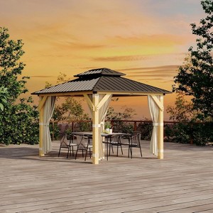 10 x 12 Ft Wood Gazebo with Nettings and Curtains for Backyard, Patio - 1 of 4