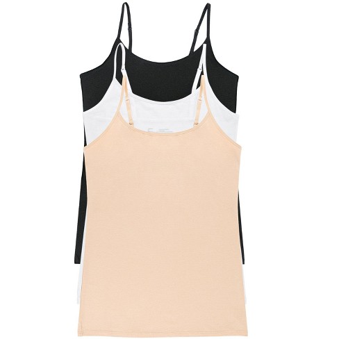 Active Basic Women's Long Cami w/Built in Bra Adjustable Strap - 2 Pack -  White, Yellow, Small