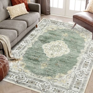 Vintage Floral Printed Area Rug Machine Washable Non Slip Non Shedding Low Pile Boho Floor Rug for Living Room Bedroom Kitchen - 1 of 4