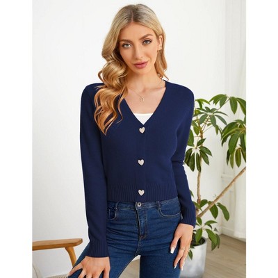 WhizMax Women's Cropped Sweater Cardigan Long Sleeve V-Neck Sweater Rib Open Front Shrugs