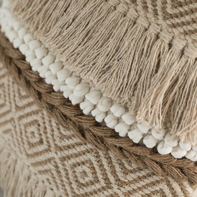 Natural Handwoven Cotton Boho Throw Pillow with Embossed Dots