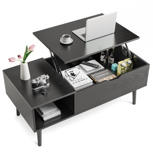 GlasFlength Coffee Tables Lift Tabletop for Living Room with Storage Shelf and Hidden Compartment, Black 39.37"*19.7"*8.7" - 1 of 4