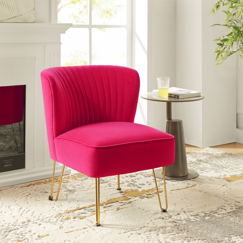 Upholstery Velvet Side Chair with Tufted Back Contemporary and Classic Armless Accent Chair with Metal Base | Karat Home, 4 of 11