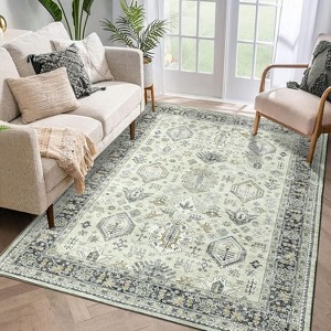 Rugs for Living Room Area Rug Washable Rug Ultra-Soft Faux Wool Vintage Rug Throw Carpet Non Slip Oriental Floral Distressed Throw Rugs - 1 of 4