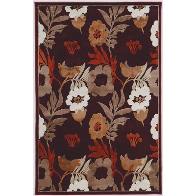 5'x7'6" Hi Lo Floral Rug Brown/Beige - Linon: Modern Botanical Chenille, Low Pile, Indoor, Machine Made