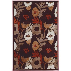 5'x7'6" Hi Lo Floral Rug Brown/Beige - Linon: Modern Botanical Chenille, Low Pile, Indoor, Machine Made - 1 of 4